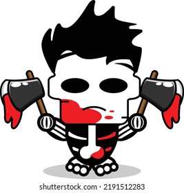 Cute Michael Mayer Bone Mascot Character Cartoon Vector Illustration Holding Bloody Ax