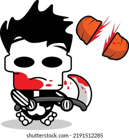 cute michael mayer bone mascot character cartoon vector illustration holding bloody sickle