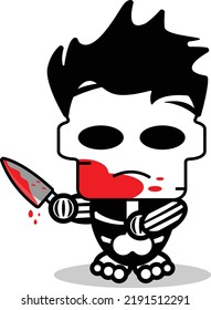 Cute Michael Mayer Bone Mascot Character Cartoon Vector Illustration Holding Bloody Knife