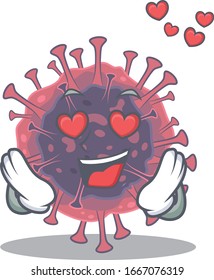 cute microbiology coronavirus cartoon character showing a falling in love face