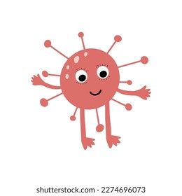 Cute Microorganism isolated on white background. Infectious germ, protist, microbe. Disease causing bacteria, viruses. Bright colored cartoon kids vector illustration.