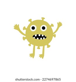 Cute Microorganism isolated on white background. Infectious germ, protist, microbe. Disease causing bacteria, viruses. Bright colored cartoon kids vector illustration.