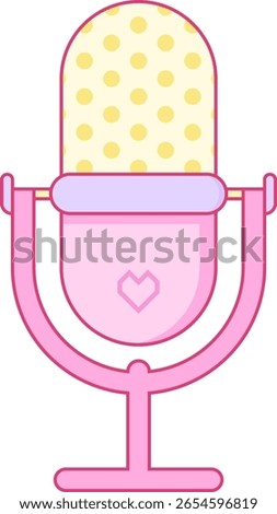 Cute microphone icon in outline style with editable stroke. Vector illustration on transparent background.