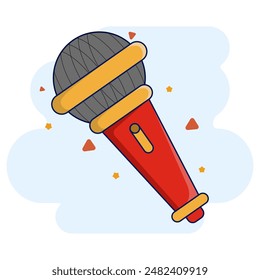 Cute microphone illustration icon. microphone icon concept. podcast recording microphone in studio. Audio device icon or print. Sound recording studio sticker, flat cartoon style vector illustration.