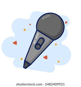 Cute microphone illustration icon. microphone icon concept. podcast recording microphone in studio. Audio device icon or print. Sound recording studio sticker, flat cartoon style vector illustration.