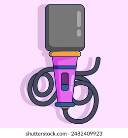 Cute microphone illustration icon. microphone icon concept. podcast recording microphone in studio. Audio device icon or print. Sound recording studio sticker, flat cartoon style vector illustration.