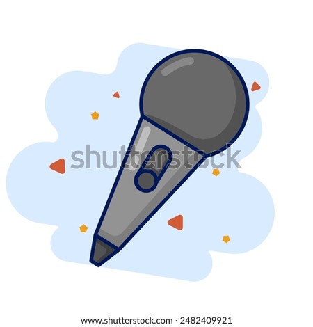 Cute microphone illustration icon. microphone icon concept. podcast recording microphone in studio. Audio device icon or print. Sound recording studio sticker, flat cartoon style vector illustration.