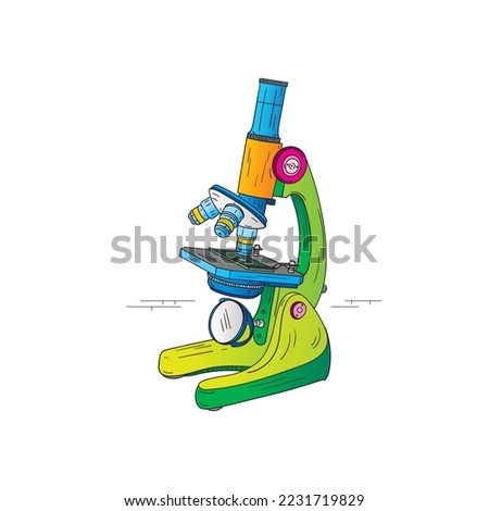 cute microscope. hand drawn color microscope. microscope equipment for education, science, business. doodle microscope