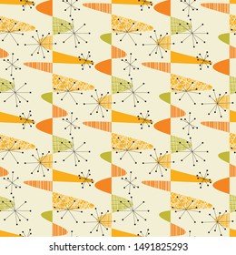 Cute middle age geometric seamless pattern for background, wrap, fabric, textile, wrap, surface, web and print design. Nostalgic vintage style vector repeatable motif.