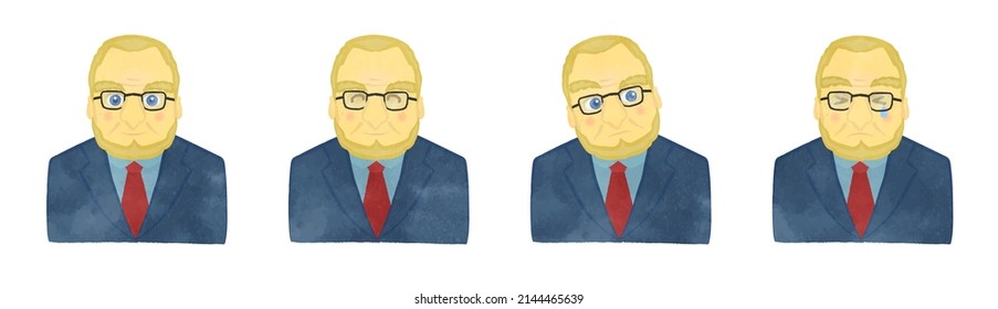 Cute middle-aged man illustration set in a suit