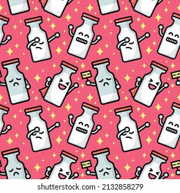 CUTE MILK IN THE BOTTLE IS SHOWING DIFFERENT EXPRESSION CARTOON PATTERN DESIGN.