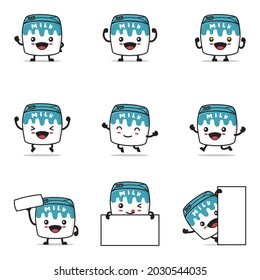 cute milk box cartoon. with happy facial expressions and different poses, isolated on a white background