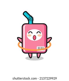 cute milk box cartoon is playing hula hoop , cute style design for t shirt, sticker, logo element