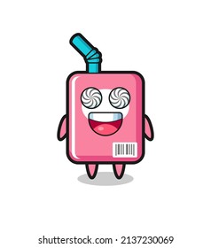 cute milk box character with hypnotized eyes , cute style design for t shirt, sticker, logo element