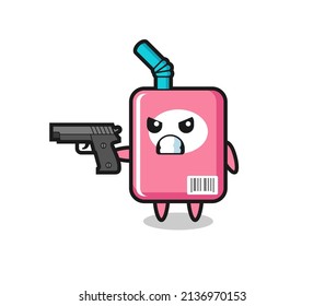 la tira de caracter de la caja de la leche con un arma, diseño de estilo lindo para camiseta, pegatina, elemento logo