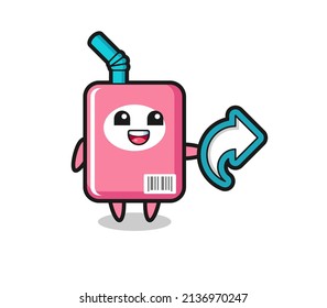 cute milk box hold social media share symbol , cute style design for t shirt, sticker, logo element