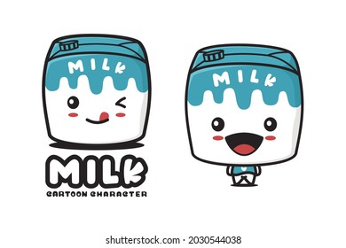 cute milk box mascot, suitable for use as logos, packaging labels, stickers, etc.