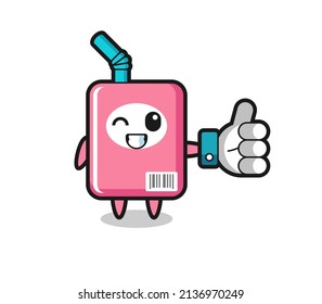 cute milk box with social media thumbs up symbol , cute style design for t shirt, sticker, logo element