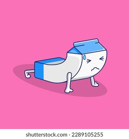 Cute Milk Boxes Doing Push Up. Vector Cartoon Illustration Icon Sport Mascot. Cartoon Style.