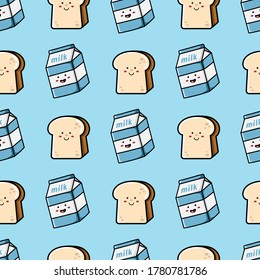 Cute Milk and Bread Seamless Pattern