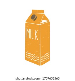 Cute milk carton box isolated on a background. Vector shabby hand drawn illustration