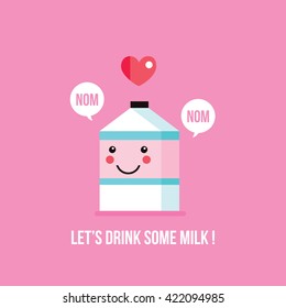 Cute milk carton cartoon character with smile face Kawaii background