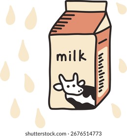 Cute Milk Carton with Milk Droplets Vector Illustration