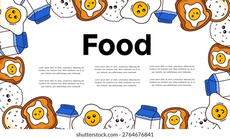 cute milk cartons and fried eggs border for nutritious dairy product advertisement
