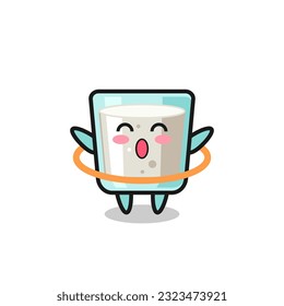 cute milk cartoon is playing hula hoop , cute style design for t shirt, sticker, logo element