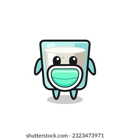 cute milk cartoon wearing a mask , cute style design for t shirt, sticker, logo element