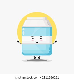 Cute milk character meditating in yoga pose