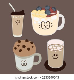 Cute Milk and Coffee Drink Vector Illustration