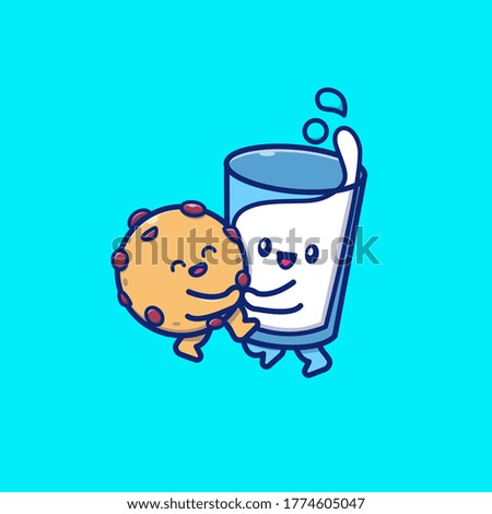 Cute Milk And Cookies Hugging Vector Icon Illustration. Breakfast Food Icon Concept Isolated Premium Vector. Flat Cartoon Style 