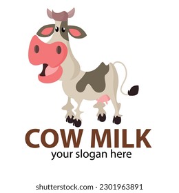 cute milk cow logo vector in white and ash pink ears with crim horns and pink nose
