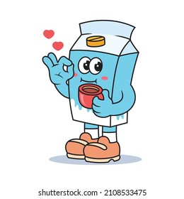 Cute milk enjoy with coffee cartoon. Food icon concept isolated premium vector