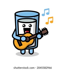 cute milk playing guitar icon illustration vector graphic