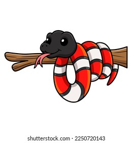 Cute milk snake cartoon on tree branch