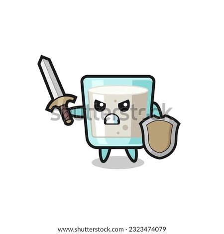 cute milk soldier fighting with sword and shield , cute style design for t shirt, sticker, logo element