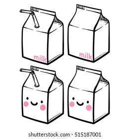 Cute milk or yogurt carton. Milk package cartoon character.Cute vector poster. Cartoon anime style. Just line.