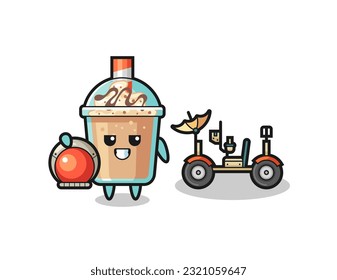 the cute milkshake as astronaut with a lunar rover , cute style design for t shirt, sticker, logo element