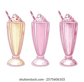 
cute milkshake cartoon drawing sketch