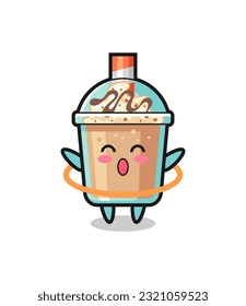 cute milkshake cartoon is playing hula hoop , cute style design for t shirt, sticker, logo element