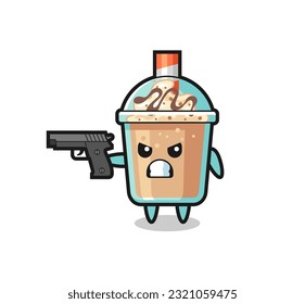 the cute milkshake character shoot with a gun , cute style design for t shirt, sticker, logo element