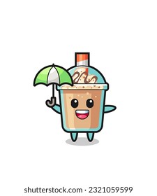 cute milkshake illustration holding an umbrella , cute style design for t shirt, sticker, logo element