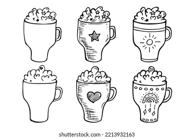 Cute milkshake illustration. Simple cup clipart. Pretty drink doodle set