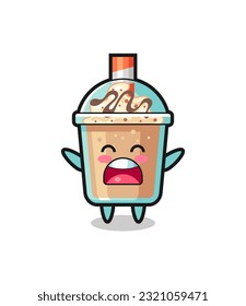 cute milkshake mascot with a yawn expression , cute style design for t shirt, sticker, logo element