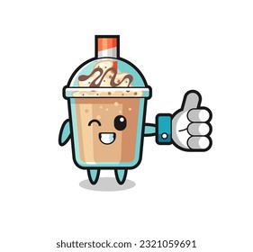 cute milkshake with social media thumbs up symbol , cute style design for t shirt, sticker, logo element