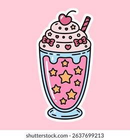 Cute Milkshake with Stars and Cherry Illustration
