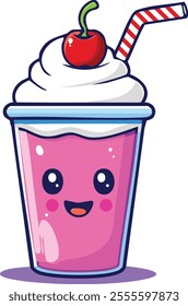 Cute Milkshake Vector Illustration with Cherry – Adorable Dessert Design