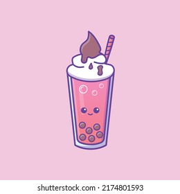 Cute Cute Milkshake In Vector Illustration. Isolated Food Vector. Flat Cartoon Style